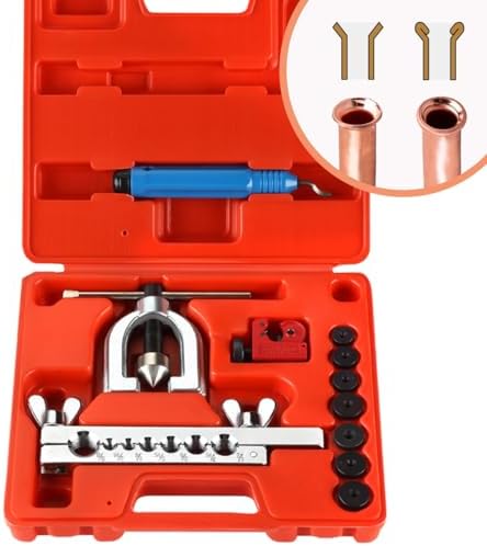 Wostore 45° Double Flaring Tool Kit, 7 Adapters with Cutter & Deburrer