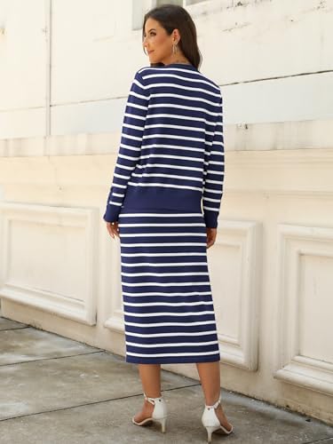 ANRABESS Women 2 Piece Striped Sweater Skirt Set