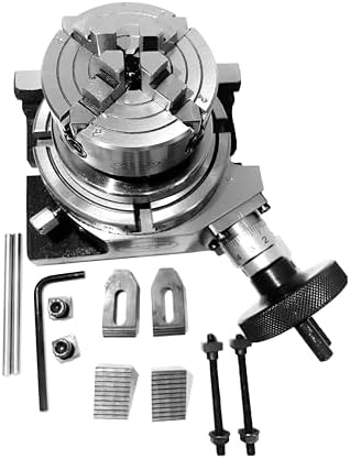 Rotary Table, Horizontal & Vertical, 70mm 4 Jaw Chuck & M6 Clamp Set, 4"