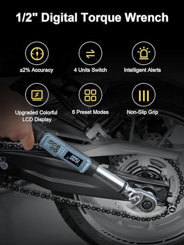 GROWNEER Upgraded Digital Torque Wrench Set, 7.38-147.5 Ft-lbs/10-200 nm, 1/2'' Drive Rachet Torque Wrench with Buzzer & Colorful LED Indicator, Electronic Wrench for Motor Car Tires Auto Repair