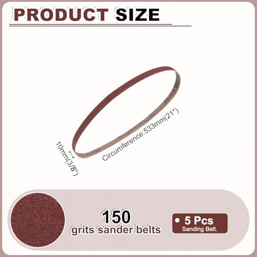 HARFINGTON 3/8 x 21 Inch Sanding Belts, 5 Pcs 150 Grits Aluminum Oxide