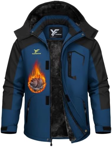 Yufawow Men Winter Jacket Skiing Jacket Insulated Fleece Lined Waterproof Windbreaker for Snowboard Hiking Camping ATV Outdoor Work