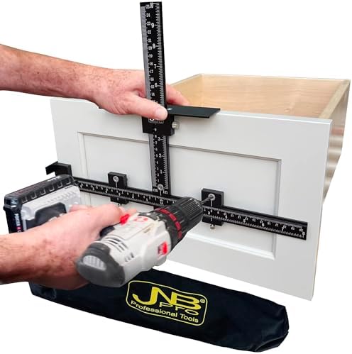 Cabinet Hardware Jig with Center Drill Guide, Hole Drilling for Drawer Handles and Pulls, Easy Install Tool - Full Aluminum Body with Free Carrying Case