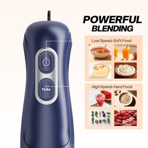 Turelar Immersion Blender Corded 400W, 2 Speed, Emulsifier, Blend, BPA-Free