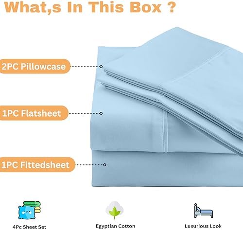 SCI Top Split Flex Sheet Set for Adjustable Bed King Size ,Light Blue