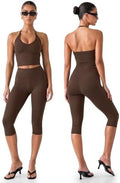 Workout Capri Gym Set for Women - 2 Piece Yoga Set with Leggings Halter Top