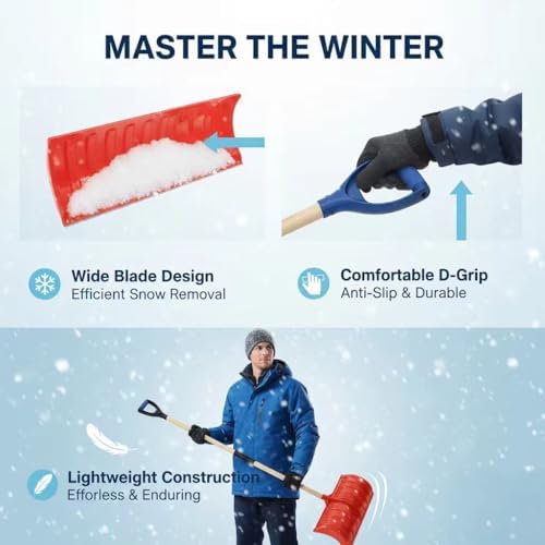 Heavy Duty Winter Snow Shovel, Manual Snow Removal Tool for Driveways, Sidewalks, Outdoor Use