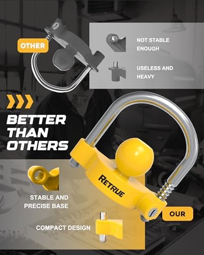 RETRUE Universal Trailer Coupler Lock, Adjustable Hitch Lock, Bright Yellow
