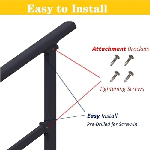 Hand Rails for Outdoor Steps，Stair Handrail & Indoor Stair Railing Kit，Railings for Outdoor Steps for Fence & Outdoor Steps (1, Black-Straight, 5 Step)