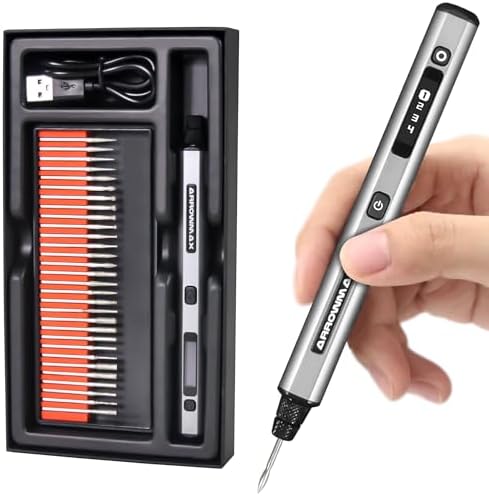 AM ARROWMAX Mini Engraving Pen: Ultimate Cordless Portable Tool for Artists & DIYers - Engrave 50+ Surfaces - Beginner Friendly - Engraving Pen for Bead, Metal, Wood, Glass and Plastic