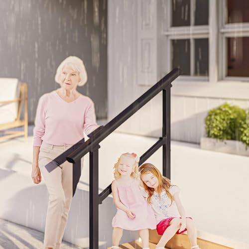 Hand Rails for Outdoor Steps，Stair Handrail & Indoor Stair Railing Kit，Railings for Outdoor Steps for Fence & Outdoor Steps (1, Black-Straight, 4 Step)