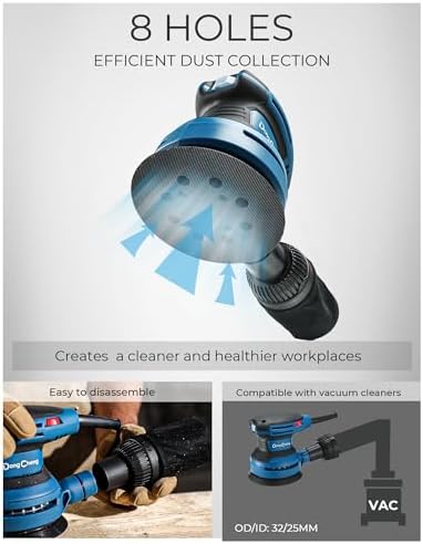 Dong Cheng 5-Inch Random Orbital Sander 380W 12800OPM Electric Palm Sander, 6 Variable Speeds, with 20pcs Sandpaper & Detachable Dust Bag, Power Sander for Woodworking, Sanding & Polishing (Renewed)
