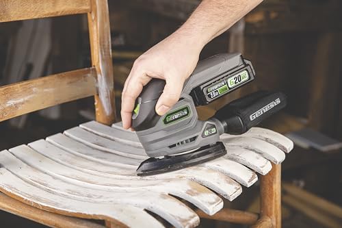 Genesis Cordless Detail Sander 20V G20MAX with Dust Bag, Sandpapers, Battery, and Charger