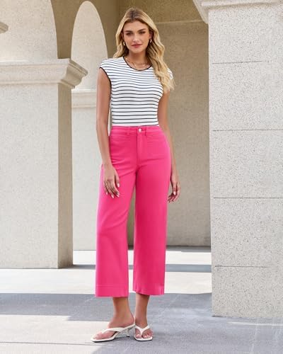 GRAPENT Women's Wide Leg Jeans High Waisted Cropped Stretchy Denim Pants