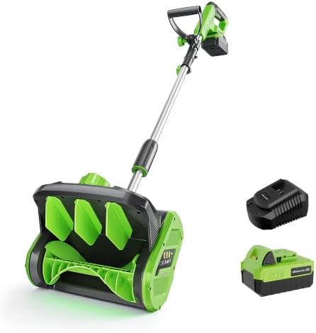 Vibekio 20V Cordless Snow Shovel, 12-Inch Brushless Snow Blower, Electric Snow Shovel with ±30° Adjustable Plate, 22 FT Snow Throw, 20V 4.0Ah Battery, 25-Min Runtime for Driveway, Patio, Deck