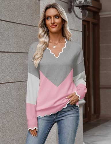 Zeagoo Women's 2026 Fall V Neck Sweater Long Sleeve Lightweight Knit Tops