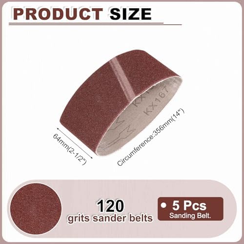 HARFINGTON 2-1/2 x 14 Inch Sanding Belts, 5 Pcs 120 Grits Aluminum Oxide Abrasive Belt Sander File Belt for Woodworking, Metal Polishing, Knife Sharpener