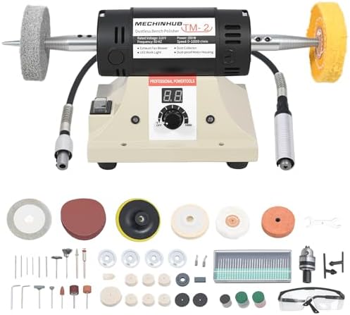 Jewelry Polisher, Adjustable Digital Display Bench Buffer, Dental Bench Polisher, Including Cotton Cloth Polishing Wheel, Abrasive Fiber Wheel, Grinding Wheel, Safety Glass, Polishing Paste, etc.