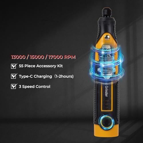 3.6V Cordless Rotary Tool Kit, 55-Piece Mini Grinder Set with Diamond Burrs, Cut-Off Wheels, Sanding Drums for Engraving, Polishing, Cutting, Resin Crafts