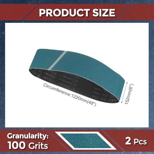 2 Pcs Sanding Belt 6 x 48 Inch 100 Grit Zirconia