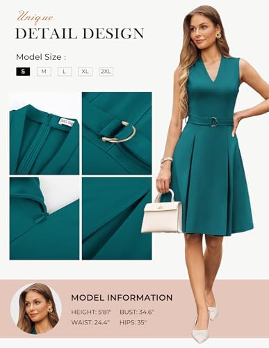 GRACE KARIN Women's Fit and Flare Work Business Dress with Belt