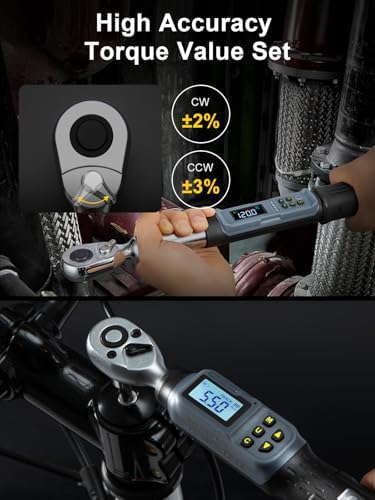 GROWNEER Digital Torque Wrench Set, 1/4" Drive 1.1-22.1 Ft-lbs/1.5-30Nm & 1/2'' Drive 7.38-147.5 Ft-lbs/10-200Nm Electronic Torque Wrench Combo with Buzzer & LED Indicator for Motor Car Repair