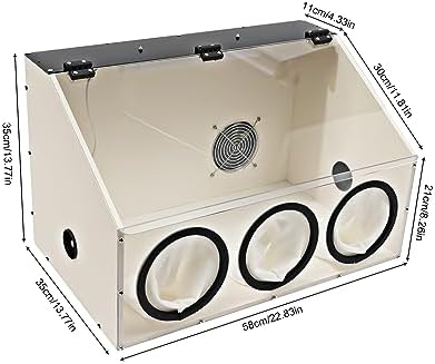3 Holes Table Polisher Grinding Dust Box Acrylic Electric Dust Cover Fully Enclosed Transparent Dust Hood 4.72 Inch Fan with LED Light for Polishing and Carving Operations