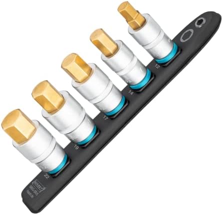 Hazet 986G-SR/5 Smart Rail with Magnetic Base, 5 Slots, Drive: Square 12.5 mm (1/2 Inch), Output: Inner Hexagonal Profile, Plastic Socket Strip for Socket Spanner