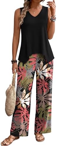 WIHOLL Two Piece Sets for Women Dressy Lounge Sets Summer Outfits Cruise Travel Beach Vacation Casual Wide Leg Pants Set