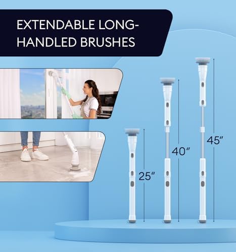 Electric Spin Scrubber, 360 Cordless Powerful Scrub Brush for Cleaning Bathroom, Tile, Floor, Tub & Shower with Adjustable Extension Handle and 3 Replaceable Rotating Brush Heads (Packaging May Vary)