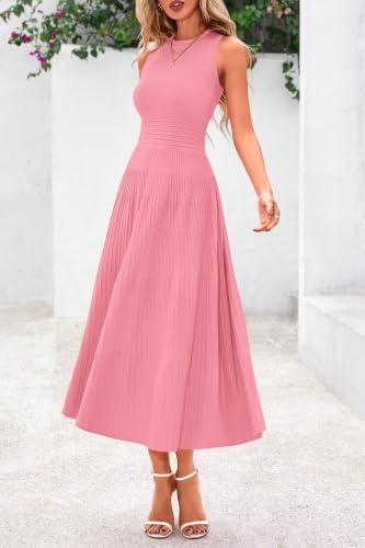PRETTYGARDEN Women's Summer Pleated Midi Work Dress