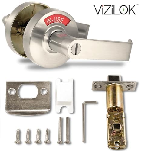 VIZILOK ADA Compliant, Single Egress Indicator Privacy Lock C5FN-R Durable ANSI Grade 2 Comp Commercial Right Handed Non Reversible in-Use or Vacant Push Button Lever - Satin Nickel