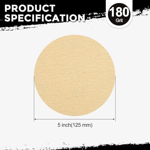 50Pcs Sanding Discs 5In 180Grit Hook and Loop Sandpapers Yellow
