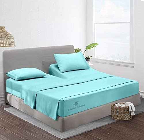 JS Sanders Collection Split Head Sheet Set Cal. King Size,Aqua Blue