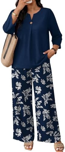 WIHOLL Two Piece Sets for Women 3/4 Length Sleeve Lounge Sets Summer Spring Vacation Travel Outfits Fashion Clothing