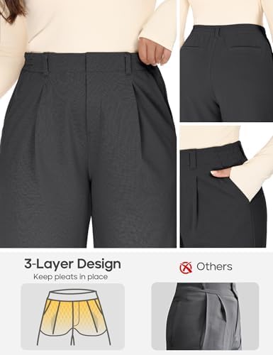 1X-5X Plus Size Wide Leg Dress Pants Women Pull On Stretchy Work Pants