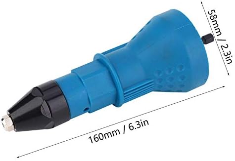 Blue Electric Rivet Gun Adapter, Cordless Drill Adapter Insert Nut Tool Riveter Adaptor Kit with 4pcs Convertible Head and 2pcs Wrench