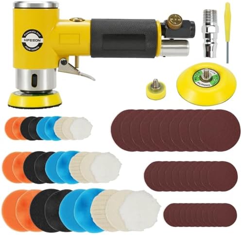 1/2/3 Inch Air Sander Sets For Car Polishing, High Speed Air Mini Polisher, Pneumatic Mini Orbital Sander Set with 27 Polishing Buffing Pads,30 Sandpapers