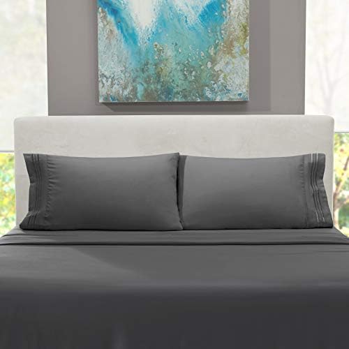 Hearth & Harbor Full XL Size Sheets - 4 Piece Bed Sheet Set, Hotel Luxury Double Brushed Bed Sheets - Extra Soft Bedding Sheets & Pillowcases, Full XL, Charcoal Grey