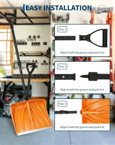 Lightweight Ergonomic Snow Shovel with Spring Assist, Dual d‑Ring Handle