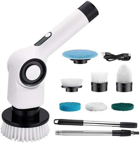 Electric Spin Scrubber, 7-in-1 Cordless Shower Cleaner with Extension Handle, Bathroom Power Scrubber, 450 RPM, 3 Speeds, IPX7 Waterproof, 8.2 x 5 x 2.5 in / 20.75 x 12.7 x 6.3 cm