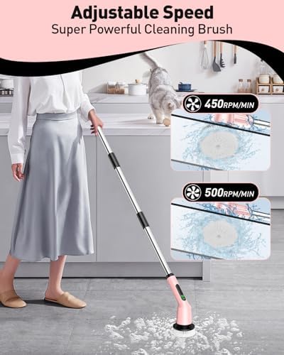 Electric Spin Scrubber for Bathroom, Shower Scrubber with Long Handle