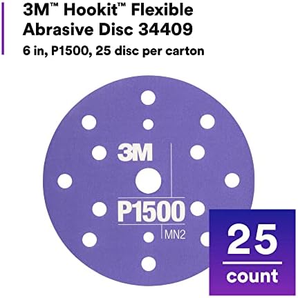 AMAPR 3M Hookit Flexible Abrasive Disc 34409, 6 in, 1500+ Grade, 25 Pack