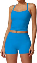 QBGJTD Two Piece Workout Sets For Women Tank Top Matching High Waist Booty Lifting Shorts Gym Yoga Active Wear Outfits