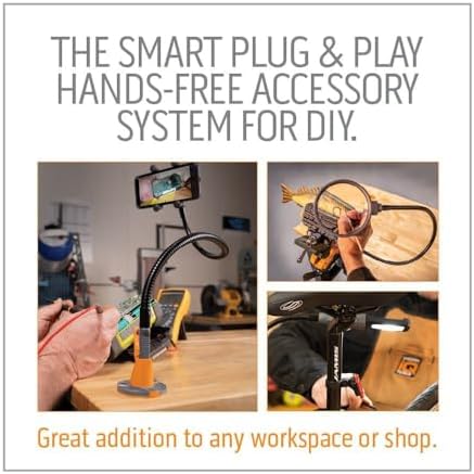 WORK IQ TOOLS IQ Connect | Hands-Free Accessory System with 3 Bench Mounts | Includes Magnifying Glass, Rechargeable Work Light & Cell Phone Holder | Work Bench Accessories Compatible with IQ Vise