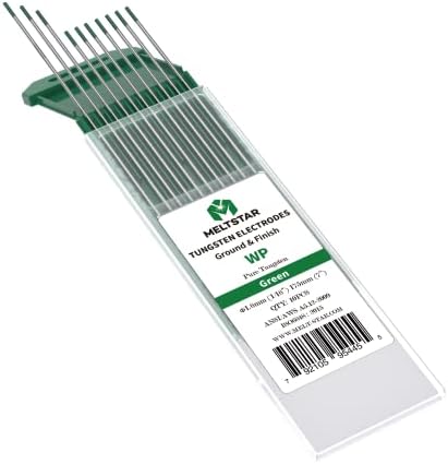 TIG Welding Tungsten Electrodes Pure Tungsten 1/16” x 7” (Green, WP) 10-Pack