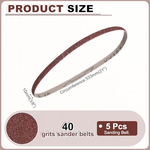 HARFINGTON 3/8 x 21 Inch Sanding Belts, 5 Pcs 40 Grits Aluminum Oxide
