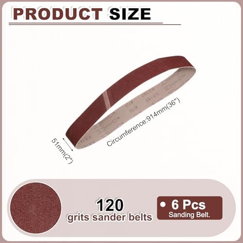 HARFINGTON 2 x 36 Inch Sanding Belts, 6 Pcs 120 Grits Aluminum Oxide