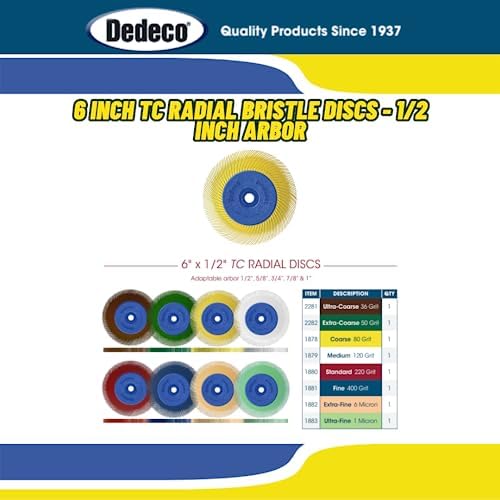 Dedeco Sunburst Radial Bristle Disc 1 Pack - 6 1/2" Curved - 1/2" Arbor - Yellow 80 Grit (Coarse) - Aluminum Oxide for Polishing & Finishing