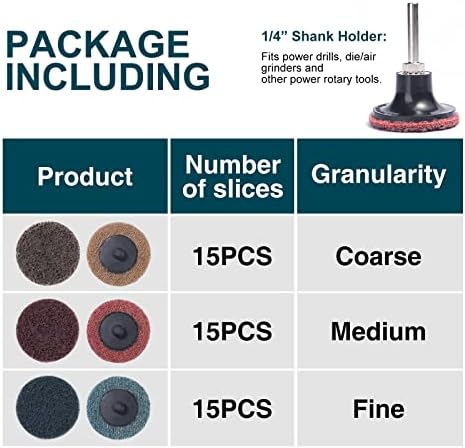 S SATC 46PCS Sanding Discs 2 Inch Quick Change Discs 1pcs 1/4'' Holder Surface Conditioning Discs Fine Medium Coarse for Die Grinder Surface Strip Grind Polish Burr Finish Rust Paint Removal